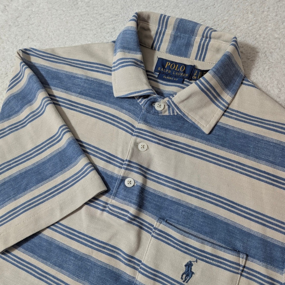 Polo Ralph Lauren Polo Mens Sm Blue Cream Striped Classic Fit Knit Western
